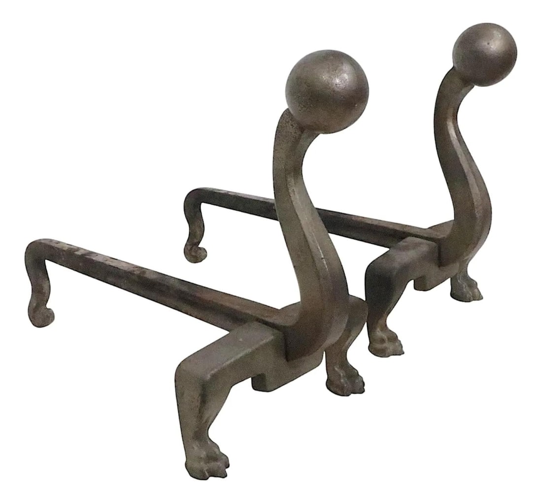 Pair of Arts and Crafts Iron Andirons 16 x 11 x 21 (1 of 10)