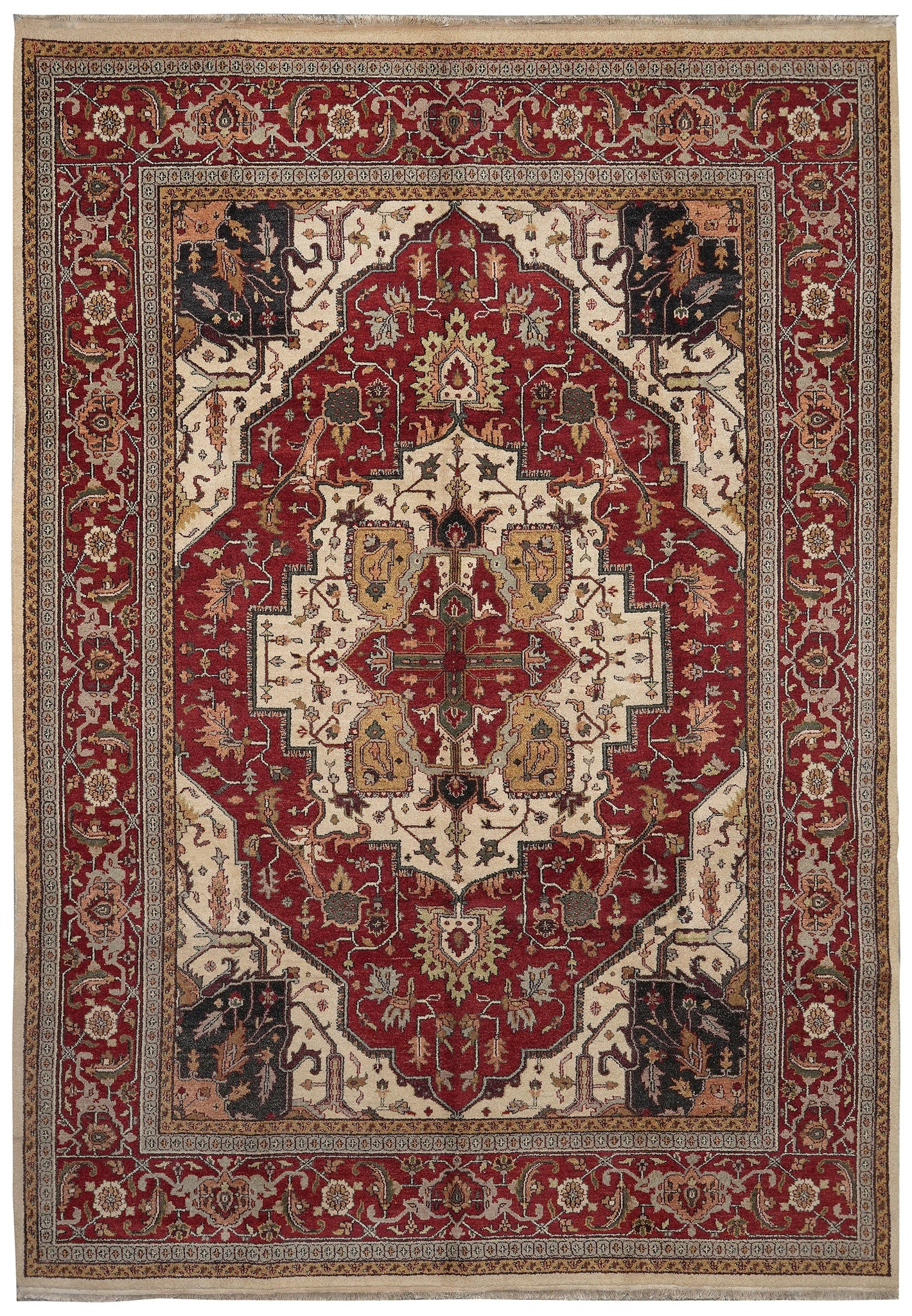 10 x 14 Handmade Heriz Serapi Wool Rug Persian Geometric Design: 10 x 14 Handmade Heriz Serapi Wool Rug Persian Geometric Design Free continental US Shipping This 10 x 14 foot handmade Heriz Serapi rug showcases traditional Persian artistry with its bold geometric 