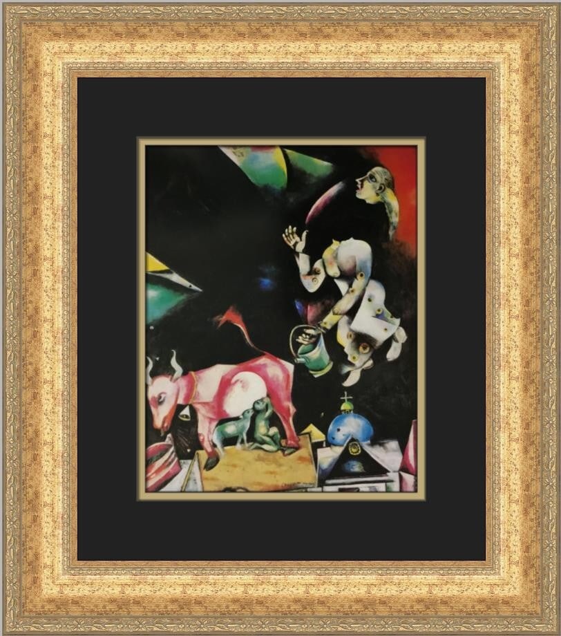 Marc Chagall To Russia Asses and Others Custom Framed Print 1984: Marc Chagall To Russia Asses and Others Custom Framed Print 1984 This beautifully custom framed print titled 'To Russia Asses and Others' by renowned artist Marc Chagall showcases a vibrant expression