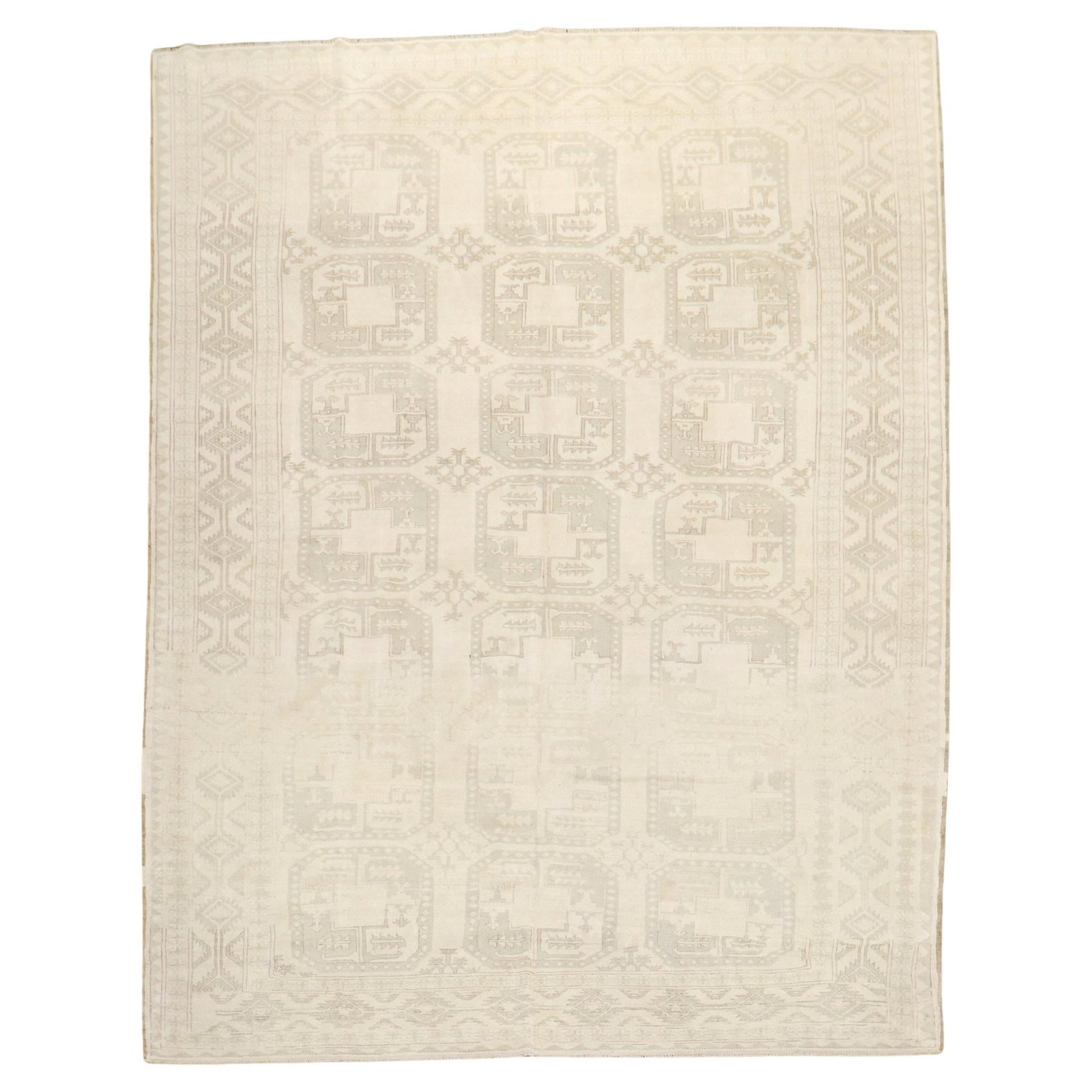 Pale Afghan Ersari Tribal Hand-Knotted Wool Rug 84 x 108: Pale Afghan Ersari Tribal Hand-Knotted Wool Rug 84 x 108 Discover the exquisite Zabihi Collection Pale Square Afghan Ersari Rug, a stunning piece that embodies tribal artistry from the 20th century. T
