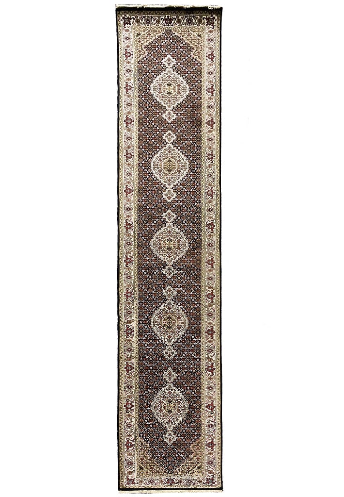 Handmade Wool and Silk Mahi Runner Rug 2.8 x 14.3 Classic Persian Design: Handmade Wool and Silk Mahi Runner Rug 2.8 x 14.3 Classic Persian Design Free continental US Shipping This handmade wool and silk Mahi runner rug measures 2.8 x 14.3 feet and features a classic Persia