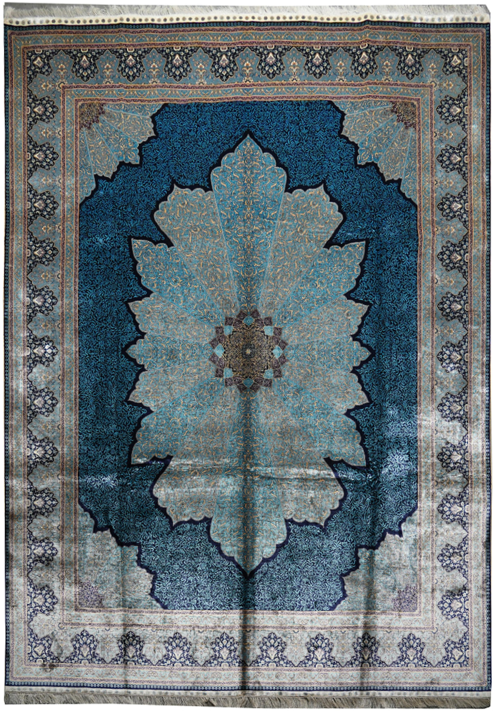 9 x 12 Hand-Knotted Bamboo Silk Exotic Carpet Rug: 9 x 12 Hand-Knotted Bamboo Silk Exotic Carpet Rug Free continental US Shipping This 9 x 12 hand-knotted carpet rug is made from bamboo silk and features an exotic design with intricate motifs and refi