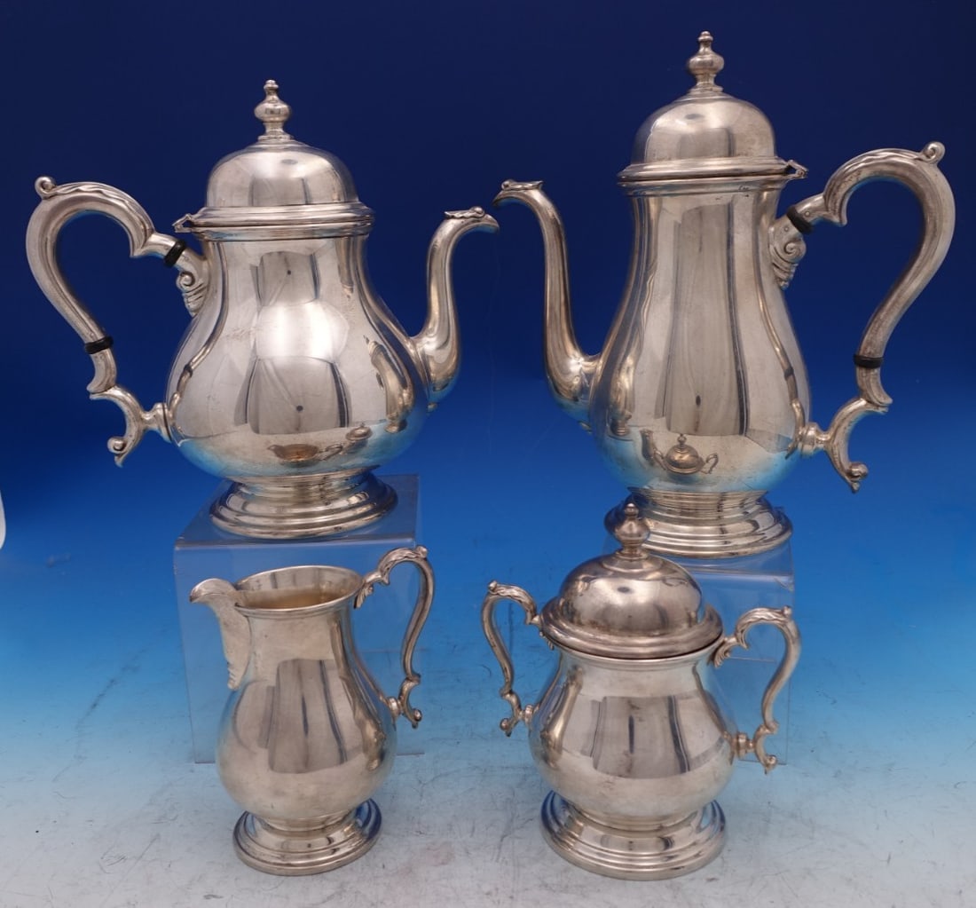 Sterling Silver Kenilworth Four Piece Tea Set by International: Sterling Silver Kenilworth Four Piece Tea Set by International This Kenilworth by International sterling silver tea set features a four-piece ensemble crafted in the United States during the period 18