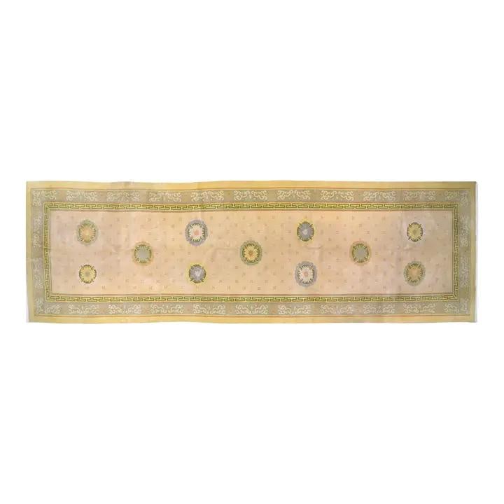 Hand-Knotted Wool Chinese Art Deco Rug 6'2" x 20'10" Vintage: Hand-Knotted Wool Chinese Art Deco Rug 6'2" x 20'10" Vintage This vintage Chinese Art Deco rug is hand-knotted from wool using traditional techniques, blending classic craftsmanship with a modern desi