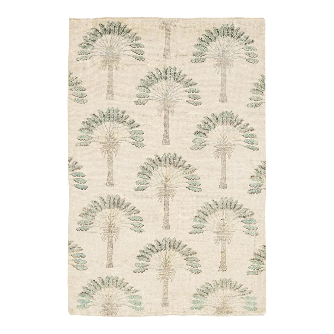 Cream Wool Palm Tree Art Deco Style Rug 4x6 (1 of 9)