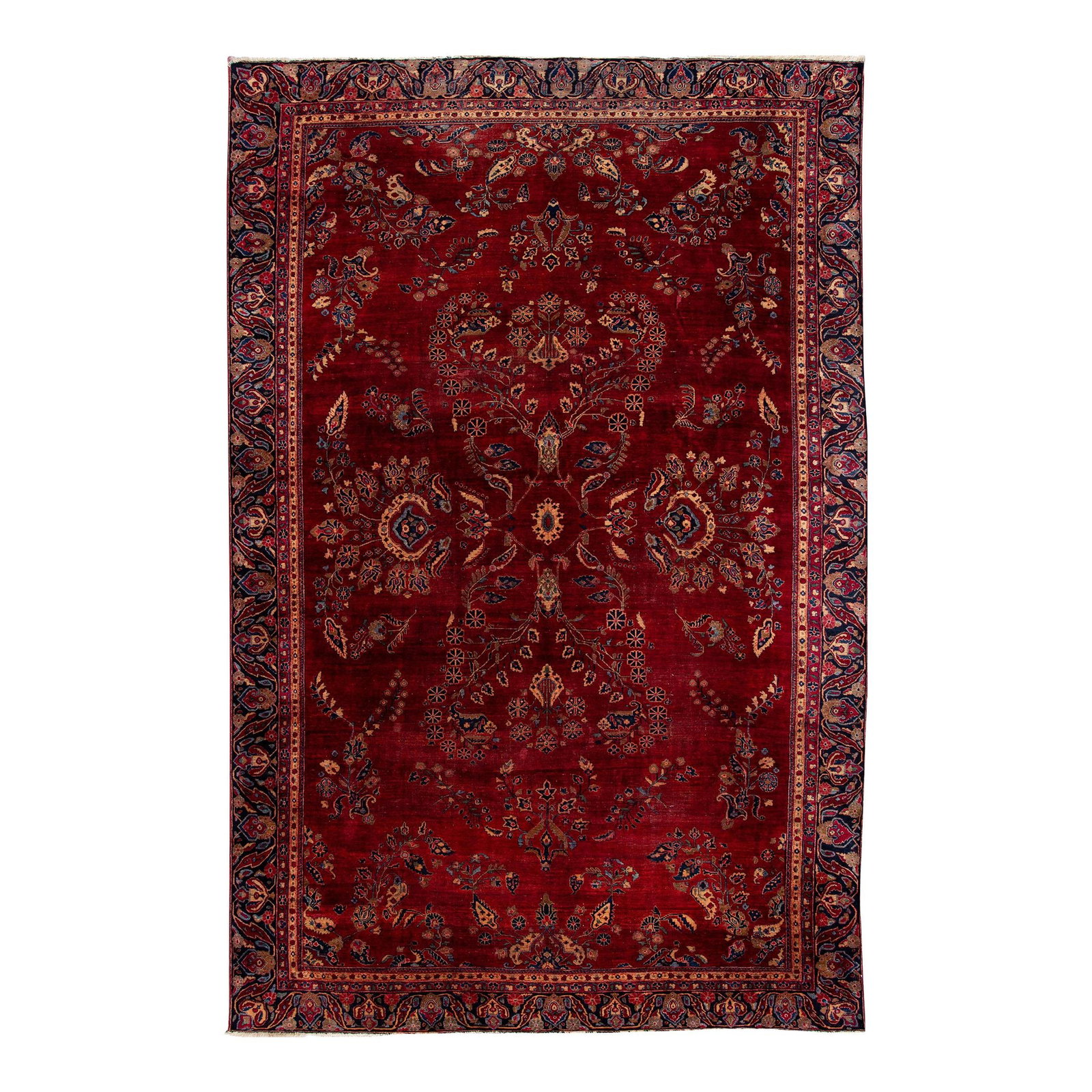 1920s Handmade Persian Sarouk Wool Rug Red Floral Design 9'10 x 14' (1 of 8)