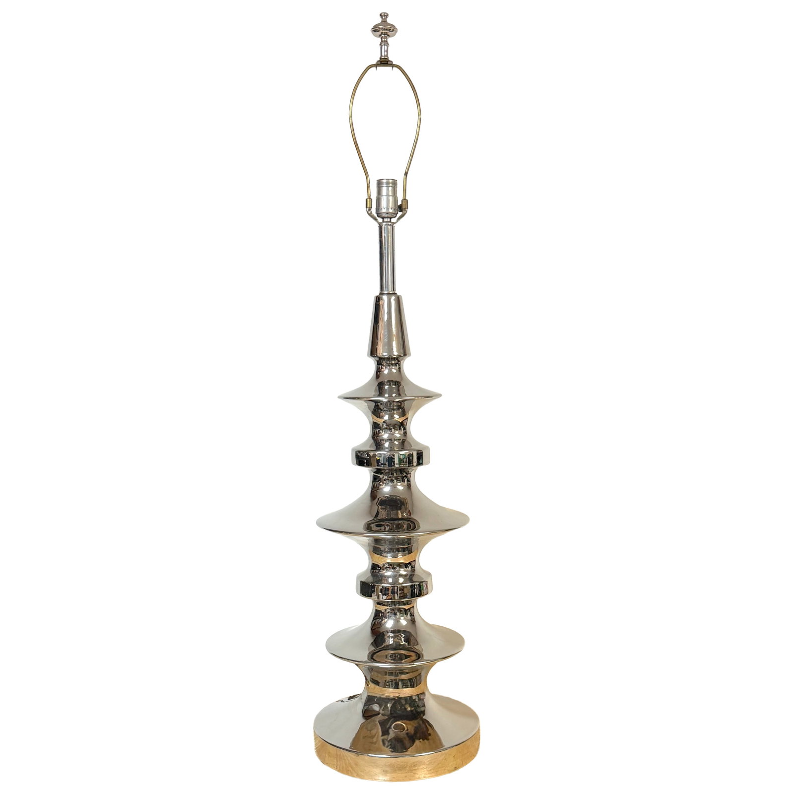 Hollywood Regency Tony Duquette style porcelain totem table lamp: Hollywood Regency Tony Duquette style porcelain totem table lamp This Hollywood Regency table lamp is crafted in the style of Tony Duquette and features a striking mercury-glazed porcelain body with a