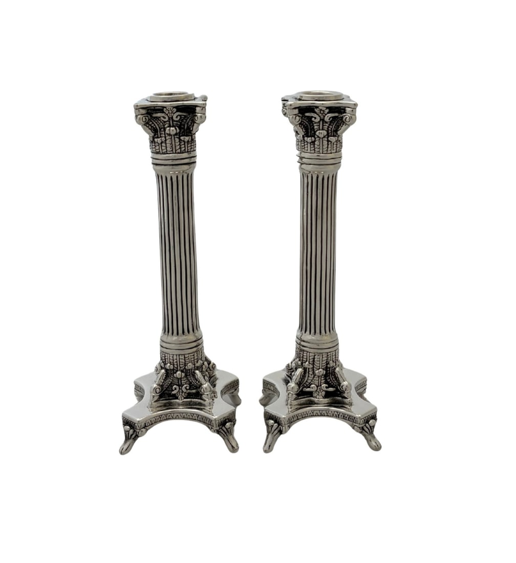 Handmade Ornate 925 Sterling Silver Column Candlesticks 8 Inch (1 of 3)