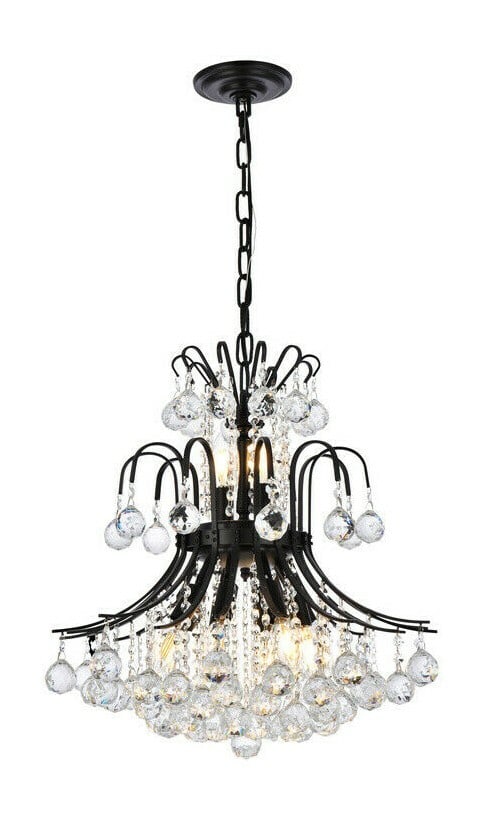 Toureg 10 Light Crystal Chandelier Black Clear 23 in: Toureg 10 Light Crystal Chandelier Black Clear 23 in Modern 10-light empire style chandelier with a black and clear frame and crystal balls. It is hardwired, indoor-rated, and designed for dining room