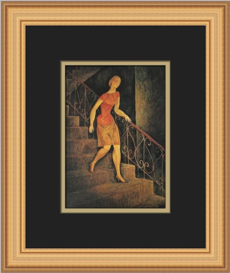 Framed Offset Lithograph Print The Staircase by David Chterenberg: Framed Offset Lithograph Print The Staircase by David Chterenberg This is a custom framed open edition print titled The Staircase by David Chterenberg. The work is an offset lithograph on paper, produ
