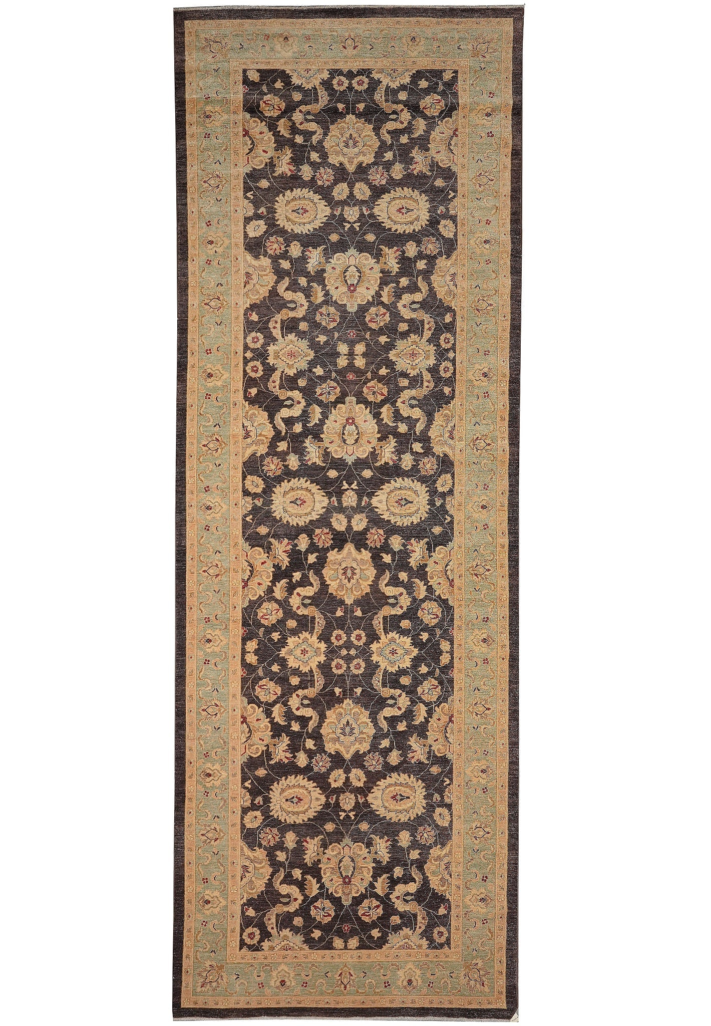 6 x 17.5 Chobi Ziegler Gallery Size Wide Runner Rug Brown: 6 x 17.5 Chobi Ziegler Gallery Size Wide Runner Rug Brown Free continental US Shipping This gallery-size wide runner is a Chobi Ziegler-style handmade rug in a rich brown earth-tone palette. It is han