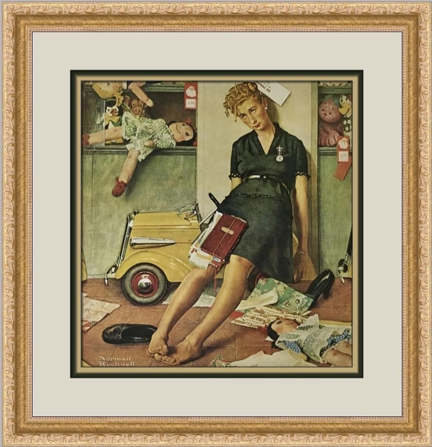 Norman Rockwell Christmas Rush Custom Framed Print 17x17 Americana Art (1 of 2)