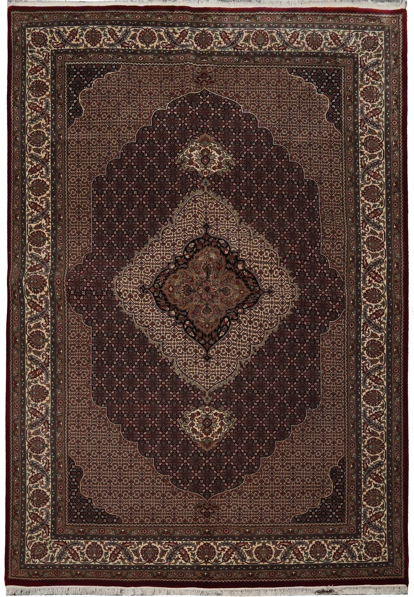 6.9 x 9.7 Persian Hamadan Hand-Knotted Wool and Silk Area Rug: 6.9 x 9.7 Persian Hamadan Hand-Knotted Wool and Silk Area Rug Free continental US Shipping This 6.9 x 9.7 room rug is authentically hand-knotted from high-quality wool and silk, showcasing a Persian H