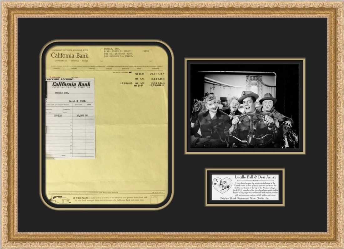 Lucille Ball Desi Arnaz Framed 1957 Bank Statement I Love Lucy (1 of 4)
