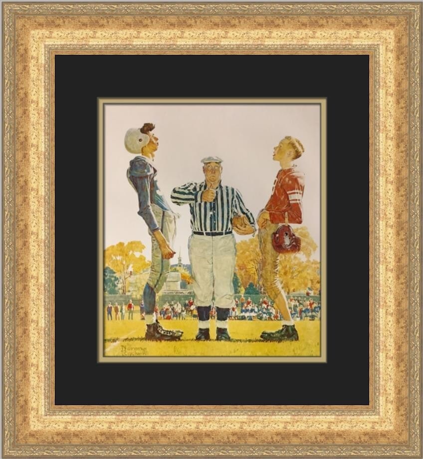 Norman Rockwell The Toss Custom Framed Art Print 1979: Norman Rockwell The Toss Custom Framed Art Print 1979 This stunning custom framed print titled "The Toss" by renowned artist Norman Rockwell captures the essence of American culture through its photor