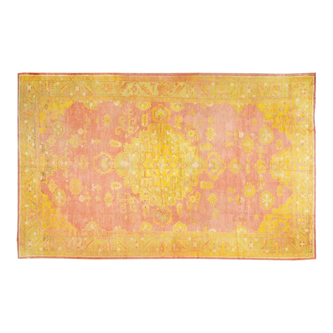 Handmade Wool Oushak Rug Turkish Antique 9'8" x 16' Mustard: Handmade Wool Oushak Rug Turkish Antique 9'8" x 16' Mustard This antique Turkish Oushak rug is hand-knotted from wool using traditional techniques. Showcasing a harmonious blend of classic artistry an