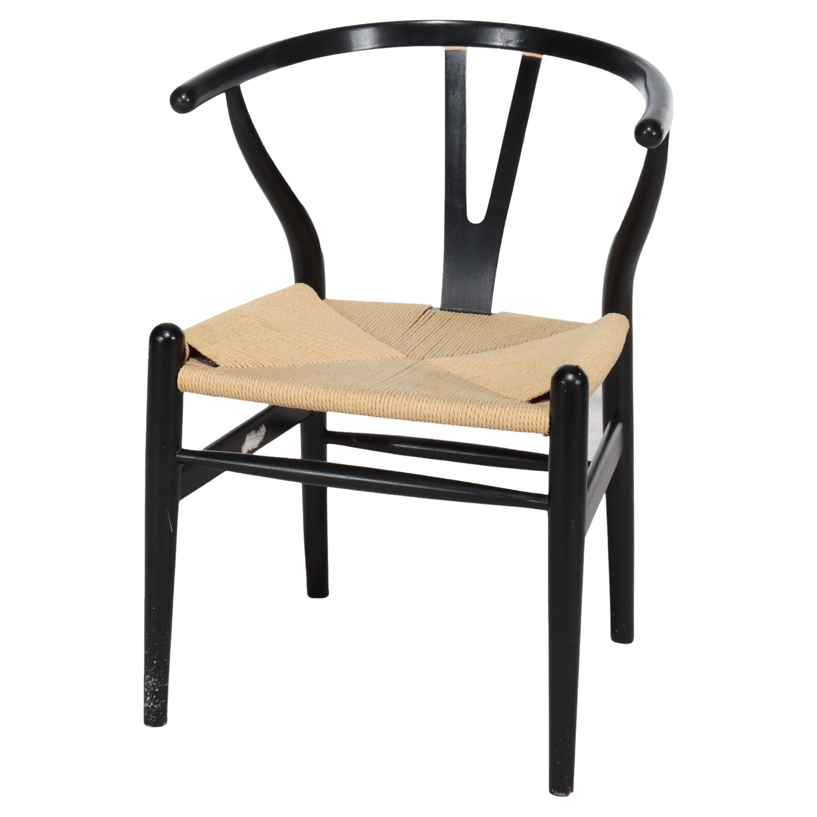 Mid-Century Ebonized Wood Barrel Back Chair with Rush Seat (1 of 8)