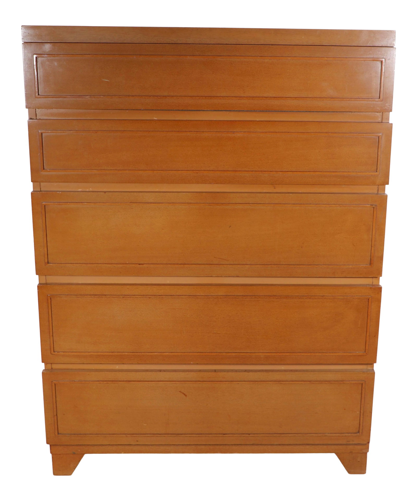 Mid Century 5 Drawer Blonde Mahogany Highboy Chest: Mid Century 5 Drawer Blonde Mahogany Highboy Chest This Mid Century 5 Drawer Highboy Chest of Drawers is a stylish addition to any home. Crafted from blonde mahogany veneer, it features five deep draw