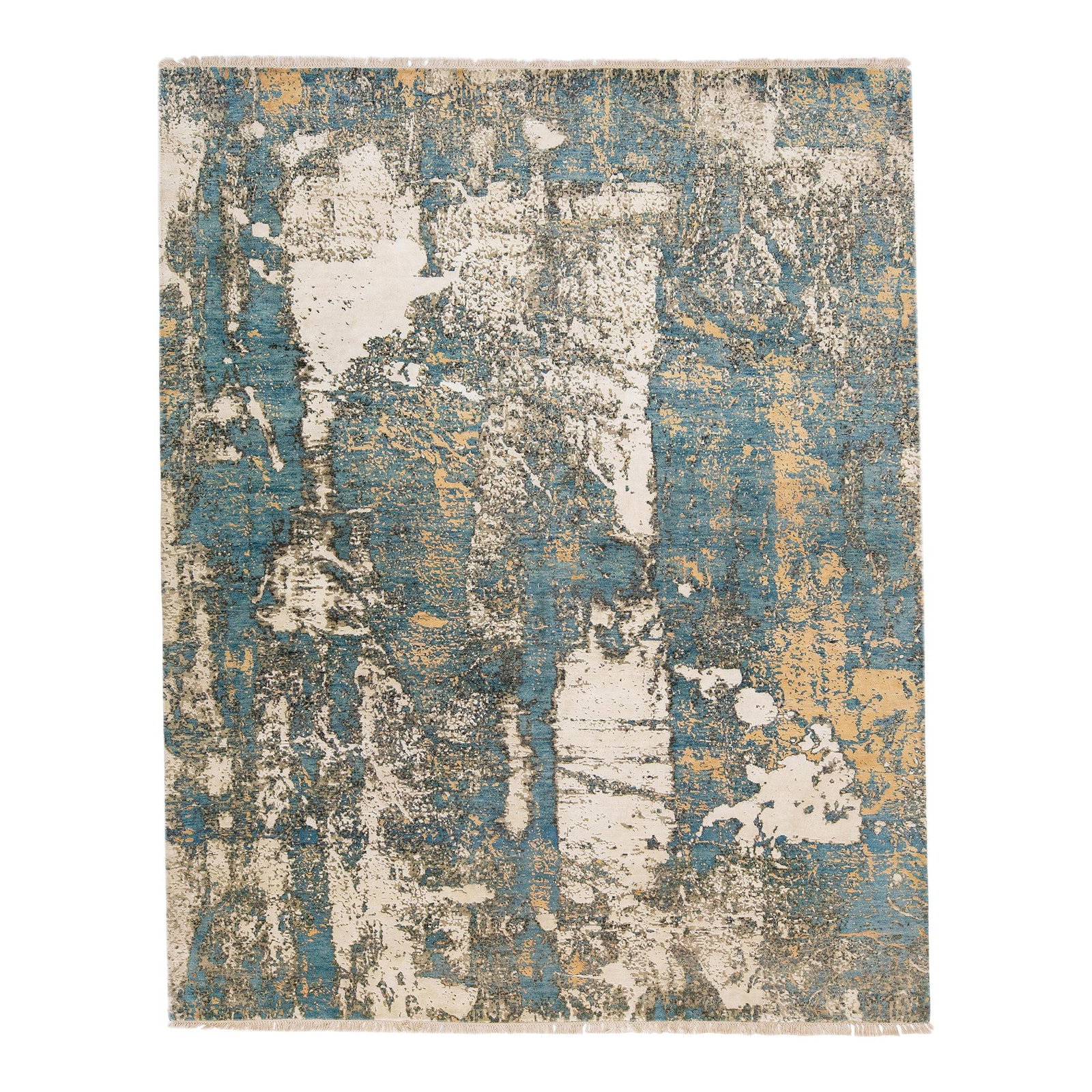 Contemporary Tibetan Wool Silk Rug 8' x 10' Abstract Beige Blue: Contemporary Tibetan Wool Silk Rug 8' x 10' Abstract Beige Blue Enhance your living space with this stunning contemporary Tibetan rug, expertly crafted from a blend of wool and silk. Featuring a beaut