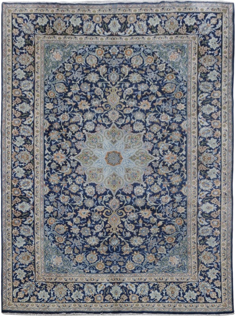 Handcrafted 9'4 x 12'8 Navy Blue Persian Kashan Rug: Handcrafted 9'4 x 12'8 Navy Blue Persian Kashan Rug Free continental US Shipping This exquisite 9' 4" x 12' 8" Navy Blue Persian rug is handcrafted by skilled Persian artisans, showcasing traditional 