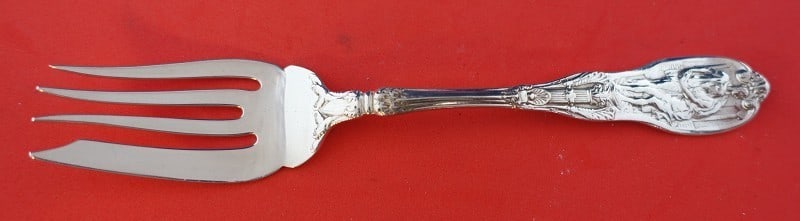 Sterling Silver Wide Notched Salad Fork Mythologique Pattern 6 Inch (1 of 3)