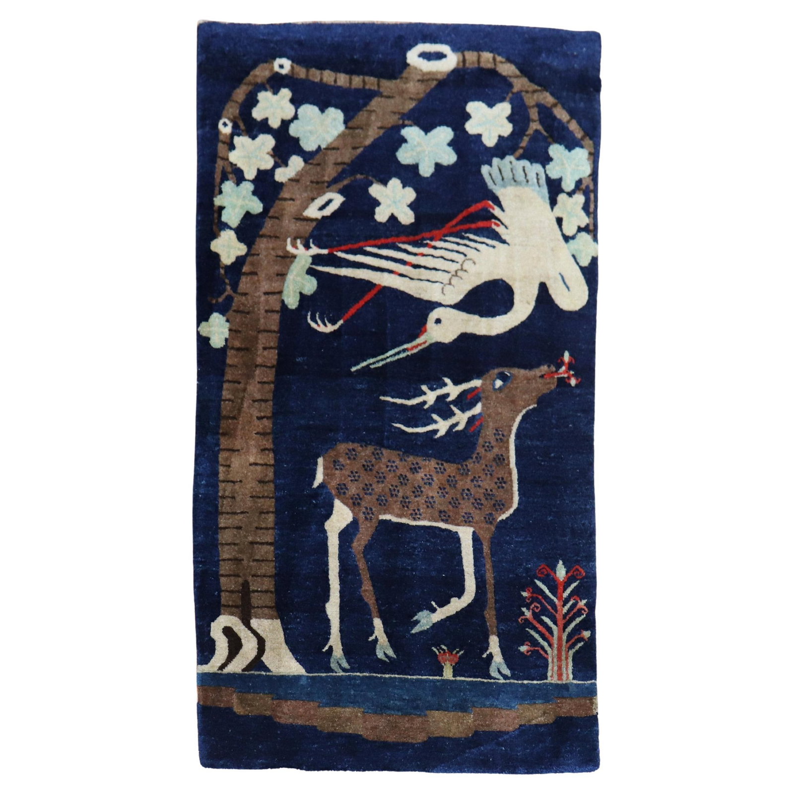Circa 1930 Chinese Pictorial Rug Deer Bird Wool Hand-Woven: Circa 1930 Chinese Pictorial Rug Deer Bird Wool Hand-Woven Discover this stunning early 20th-century Chinese pictorial rug, intricately hand-woven from high-quality wool. Featuring a captivating desig