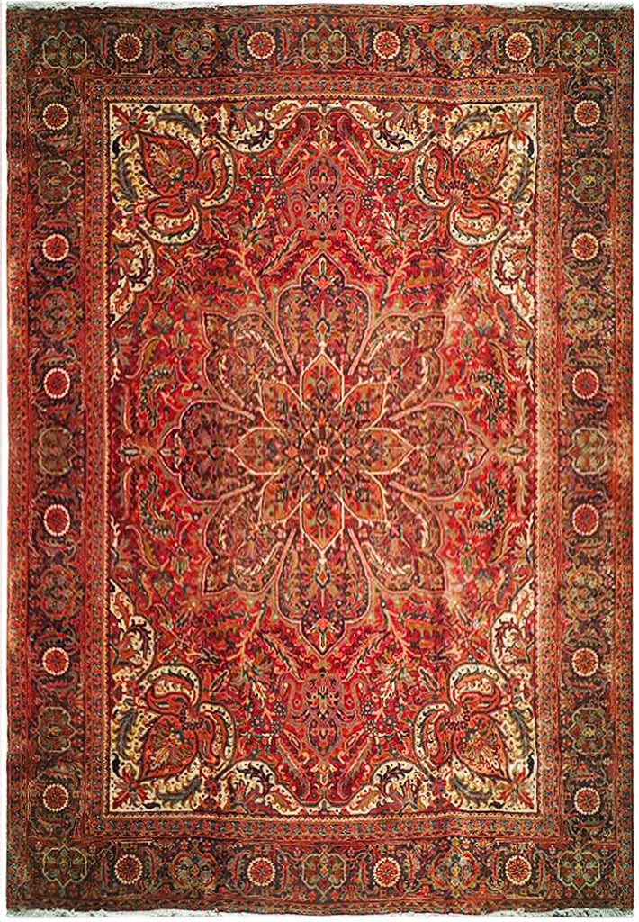 9.8 x 12.10 Semi-Antique Persian Heriz Rug Red Wool Handmade (1 of 6)