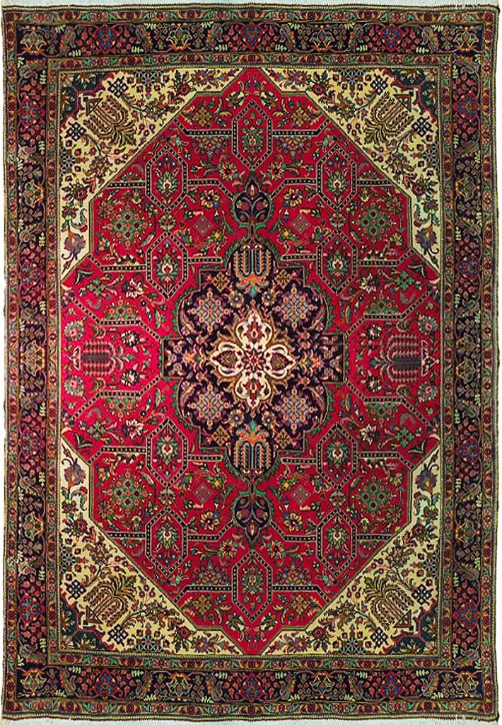 9'8" x 12'10" Handmade Red Pink Geometric Persian Tabriz Rug: 9'8" x 12'10" Handmade Red Pink Geometric Persian Tabriz Rug Free continental US Shipping Introducing a stunning 9' 8" x 12' 10" Persian Tabriz rug, where tradition meets contemporary design. Handcraf