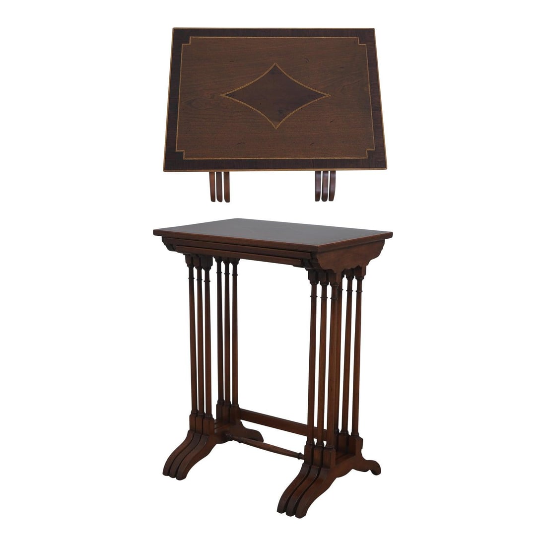 Mahogany nesting stack tables with inlay and rosewood border (1 of 10)