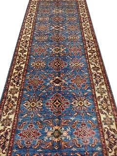 Handmade Kazak Rug 4' x 18.5' Sky Blue Wool Artisan Crafted (1 of 6)