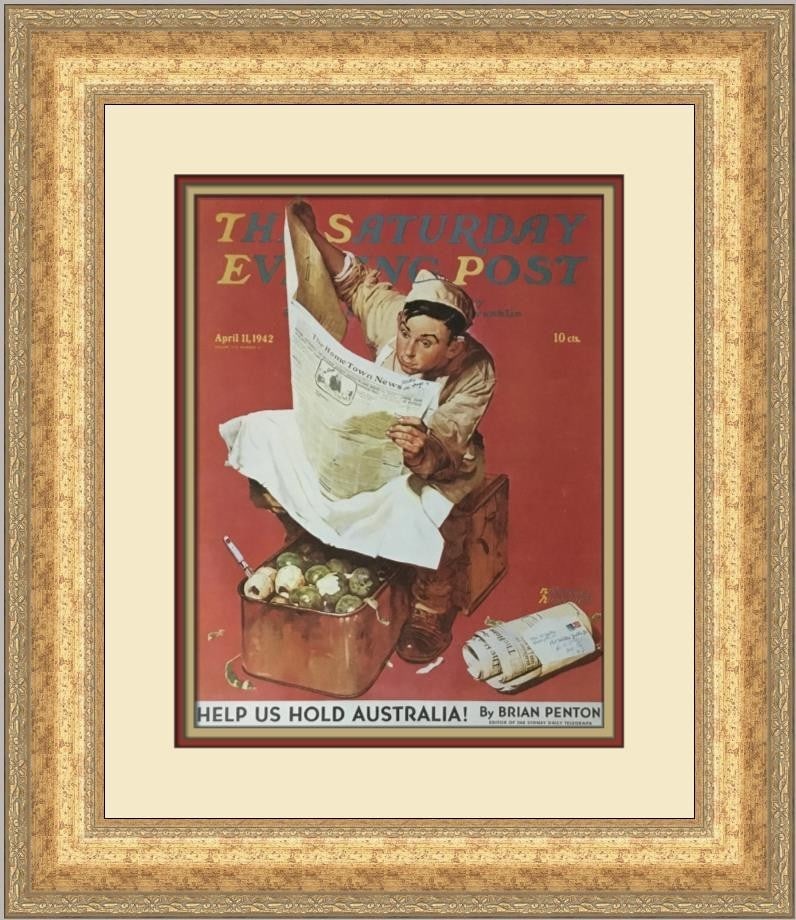 Norman Rockwell Hometown News Custom Framed Print 1979 Americana Art: Norman Rockwell Hometown News Custom Framed Print 1979 Americana Art This stunning custom framed print titled "Hometown News" by renowned artist Norman Rockwell captures the essence of Americana. Meas