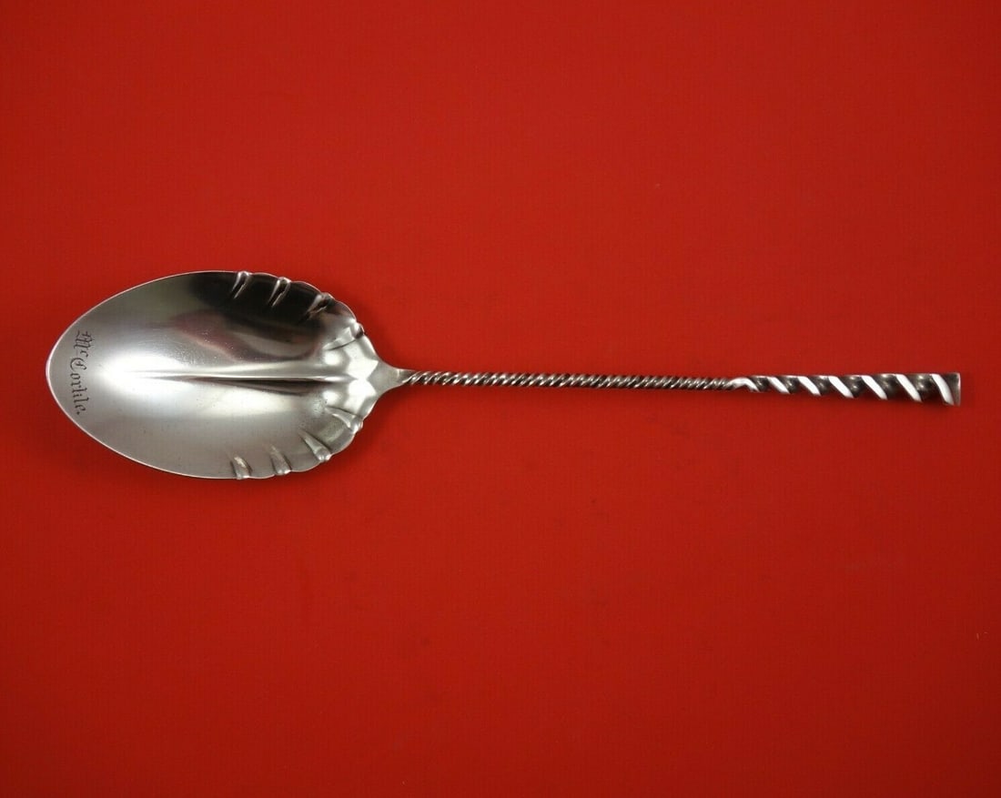 Whiting Square Twist #5 11 Inch Sterling Silver Serving Spoon: Whiting Square Twist #5 11 Inch Sterling Silver Serving Spoon Elevate your dining experience with this exquisite Square Twist #5 Serving Spoon by Whiting. Crafted from high-quality sterling silver, th