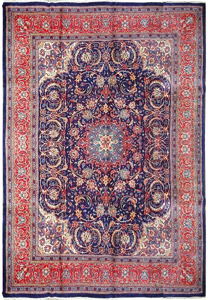 Navy Blue Hand-Knotted Persian Sarouk Mahal Area Rug 9.9 x 13.4: Navy Blue Hand-Knotted Persian Sarouk Mahal Area Rug 9.9 x 13.4 Free continental US Shipping Introduce opulent charm to your living space with this exquisite 9.9 x 13.4 Navy Blue Persian Sarouk Mahal 