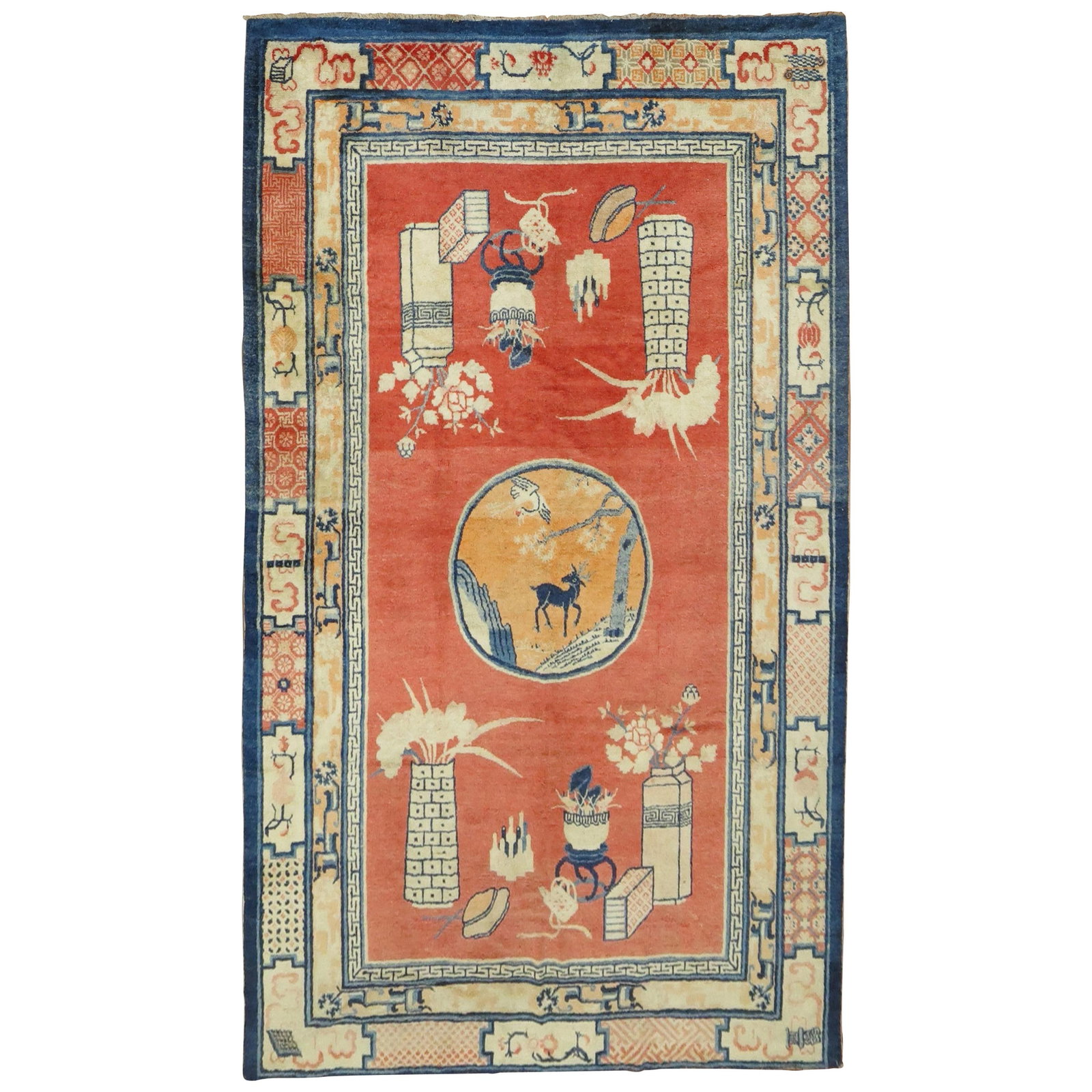 Antique Tibetan Pictorial Rug 71 x 111 Wool Folk Art 20th Century: Antique Tibetan Pictorial Rug 71 x 111 Wool Folk Art 20th Century This exquisite Tibetan pictorial rug from the Zabihi Collection is a remarkable piece of folk art, showcasing the rich heritage of Tib