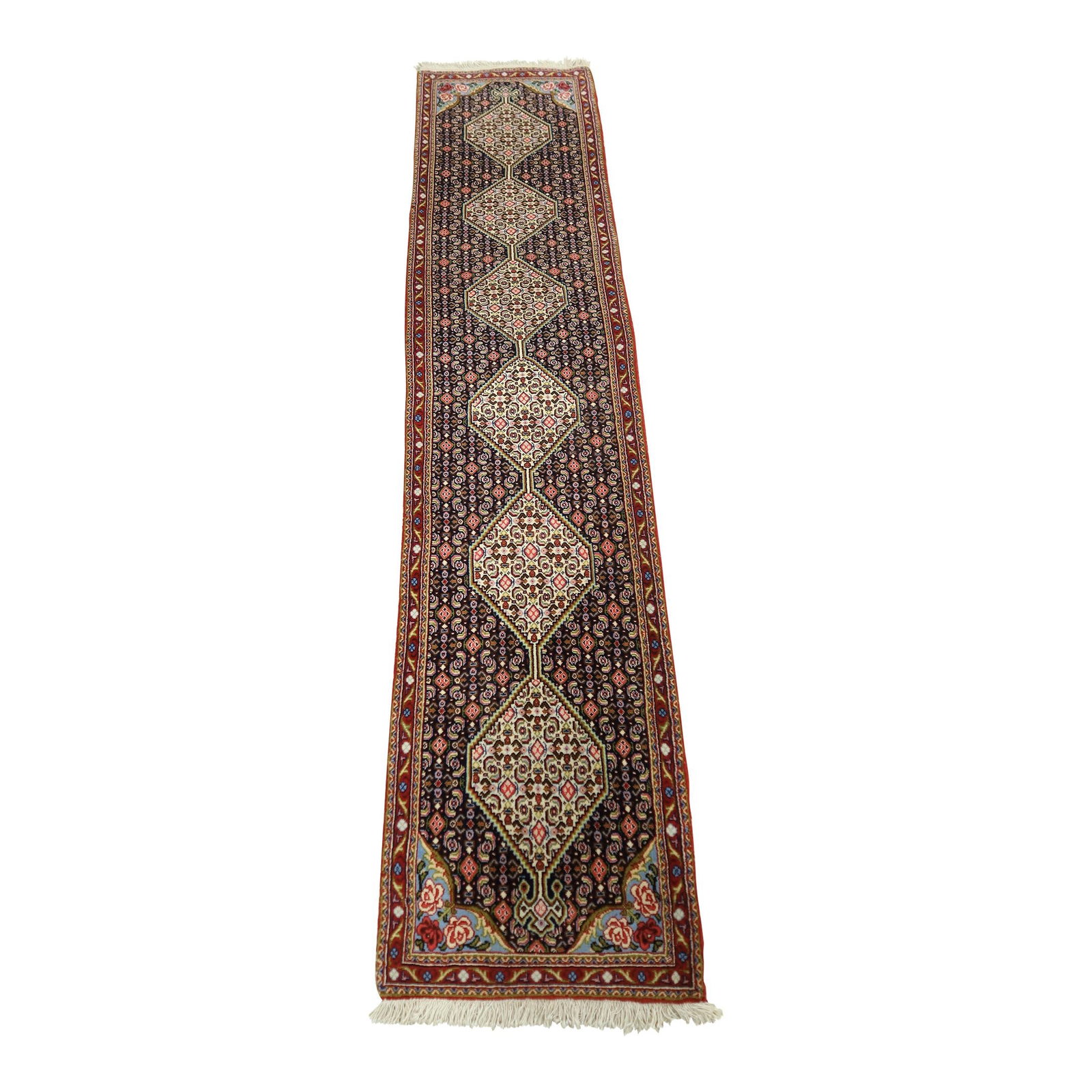 Vintage Senneh Pattern 2x8 Wool Runner Rug Bright Colors: Vintage Senneh Pattern 2x8 Wool Runner Rug Bright Colors Enhance your space with this exquisite Senneh Pattern wool runner rug, measuring approximately 2x8 feet. This high-quality piece, approximately