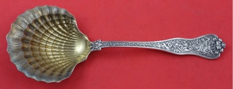 Tiffany Co Olympian Sterling Silver Berry Serving Spoon Gold Washed Clam Shell 8 3/4" (1 of 1)