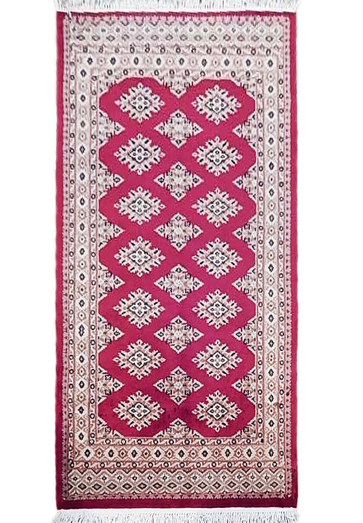 3'1" x 4'10" Red Jaldar Hand-Knotted Bokhara Area Rug: 3'1" x 4'10" Red Jaldar Hand-Knotted Bokhara Area Rug Free continental US Shipping Introducing the exquisite Red Jaldar Hand-knotted Bokhara Area Rug, a timeless masterpiece that effortlessly combines
