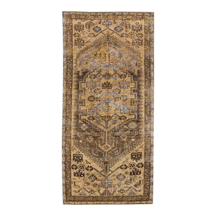 Vintage Persian Handmade Wool Runner Brown Geometric Design 3'2 x 6'9: Vintage Persian Handmade Wool Runner Brown Geometric Design 3'2 x 6'9 This exquisite vintage Persian runner is hand-knotted from high-quality wool, featuring a stunning brown color field complemented 