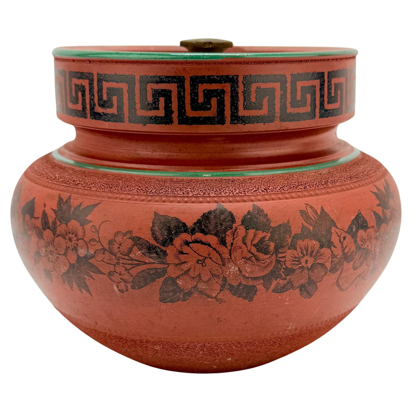 John Middleton Neoclassical Redware Humidor with Brass Closure c. 1900 (1 of 12)