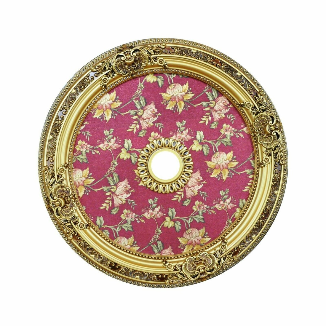 Artistry 36 Inch Round Ceiling Medallion Red Wild Floral: Artistry 36 Inch Round Ceiling Medallion Red Wild Floral This 36-inch round chandelier ceiling medallion features a vibrant red wild floral design, making it a striking accent for foyers, dining rooms