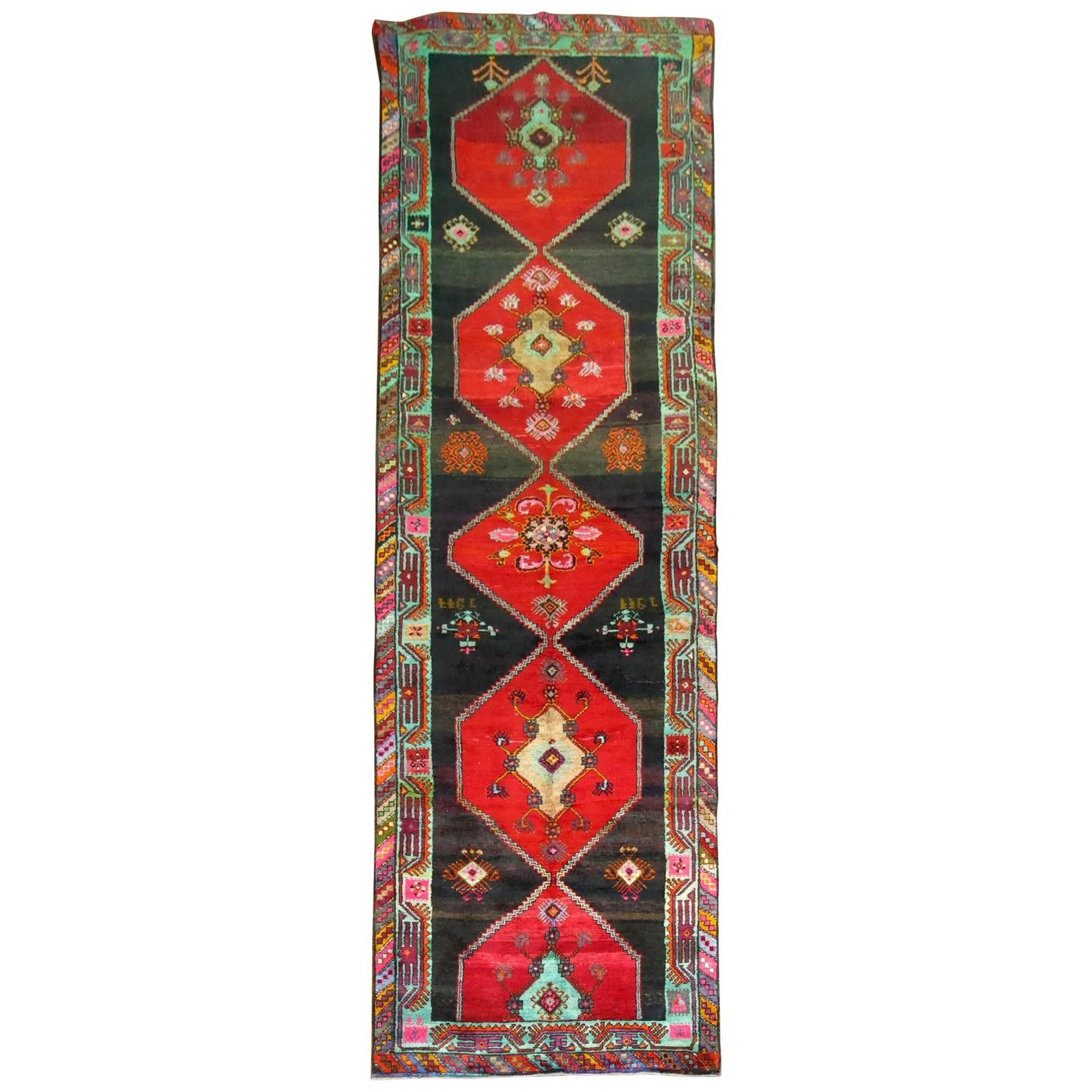 Vintage 1977 Turkish Kars Bohemian Corridor Rug 61 x 215: Vintage 1977 Turkish Kars Bohemian Corridor Rug 61 x 215 This stunning vintage Turkish Kars corridor size rug showcases a vibrant Bohemian style, perfect for adding character to your space. Hand-woven