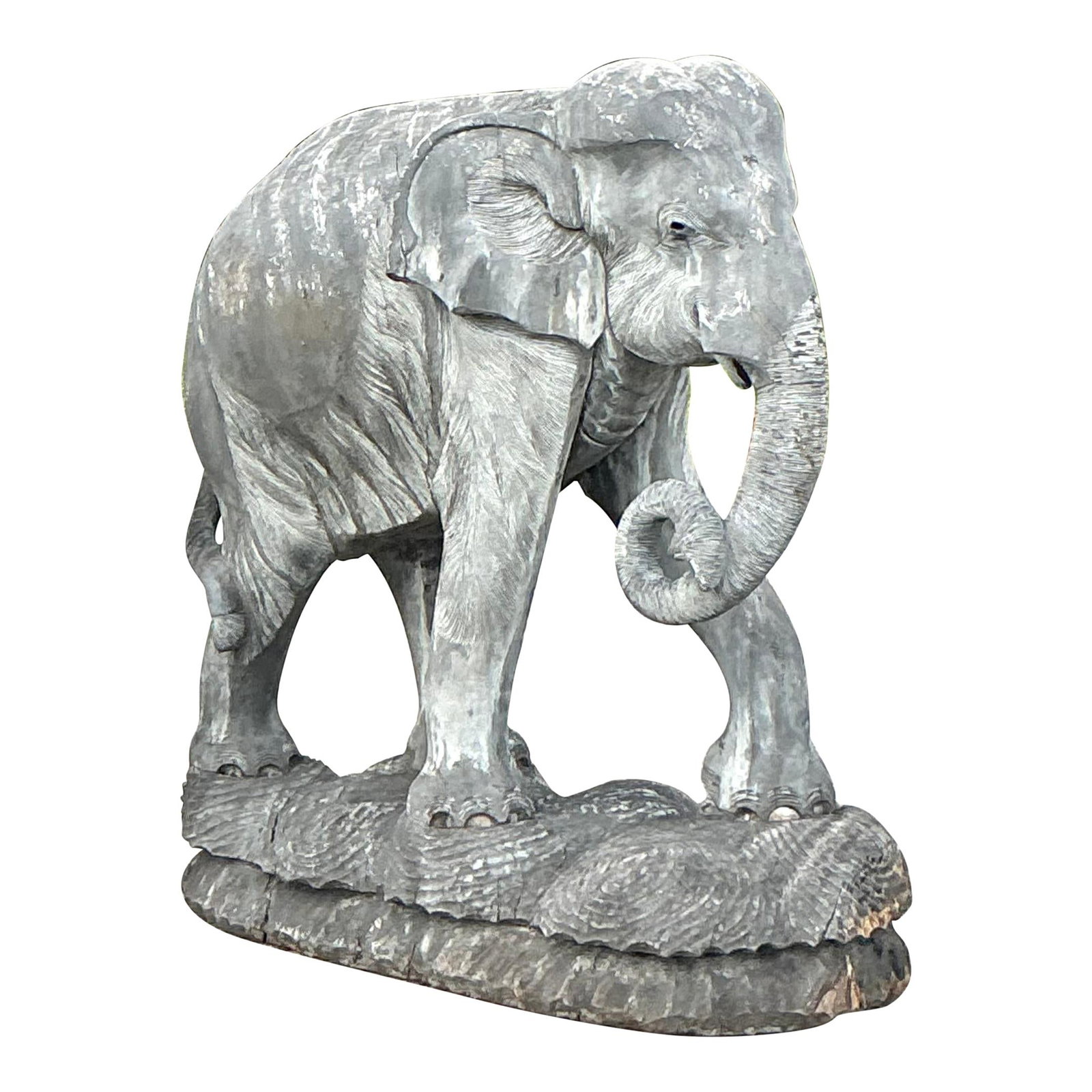 Monumental Vintage Hand-Carved Wooden Elephant Sculpture 37x18.25x39.5: Monumental Vintage Hand-Carved Wooden Elephant Sculpture 37x18.25x39.5 Make a bold statement in your space with this breathtaking hand-carved wooden elephant sculpture. Monumental in size and rich in