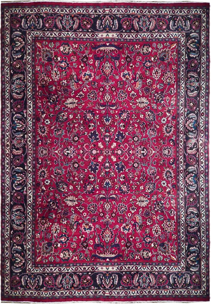 Handcrafted Burgundy Persian Mashad Rug 9'4 x 12'8 Elegant Design: Handcrafted Burgundy Persian Mashad Rug 9'4 x 12'8 Elegant Design Free continental US Shipping Enhance your living space with this exquisite handcrafted Burgundy Persian Mashad rug. Measuring 9' 4" x