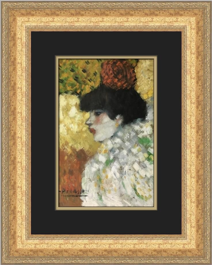 Pablo Picasso Woman in Profile Custom Framed 1992 Print: Pablo Picasso Woman in Profile Custom Framed 1992 Print This stunning custom framed print titled "Woman in Profile" by renowned artist Pablo Picasso captures a blend of Expressionism, Impressionism,