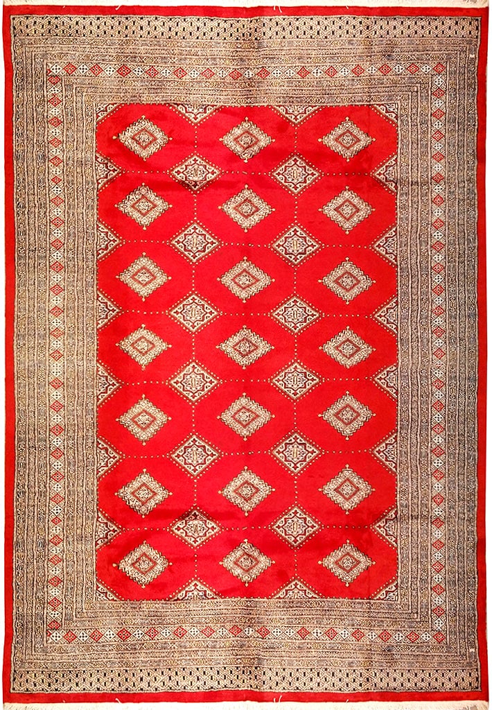 Hand-Knotted 6 x 9 Jaldar Rug from Pakistan in Vibrant Red: Hand-Knotted 6 x 9 Jaldar Rug from Pakistan in Vibrant Red Free continental US Shipping Discover the exquisite craftsmanship of this 6 x 9 Jaldar hand-knotted rug from Pakistan, showcasing a rich red 