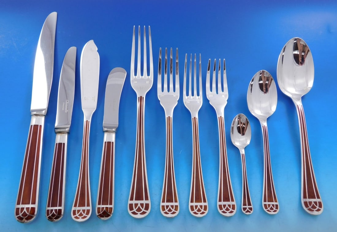 135 Piece Christofle Talisman Sienna Brown Silverplate Flatware Set (1 of 9)