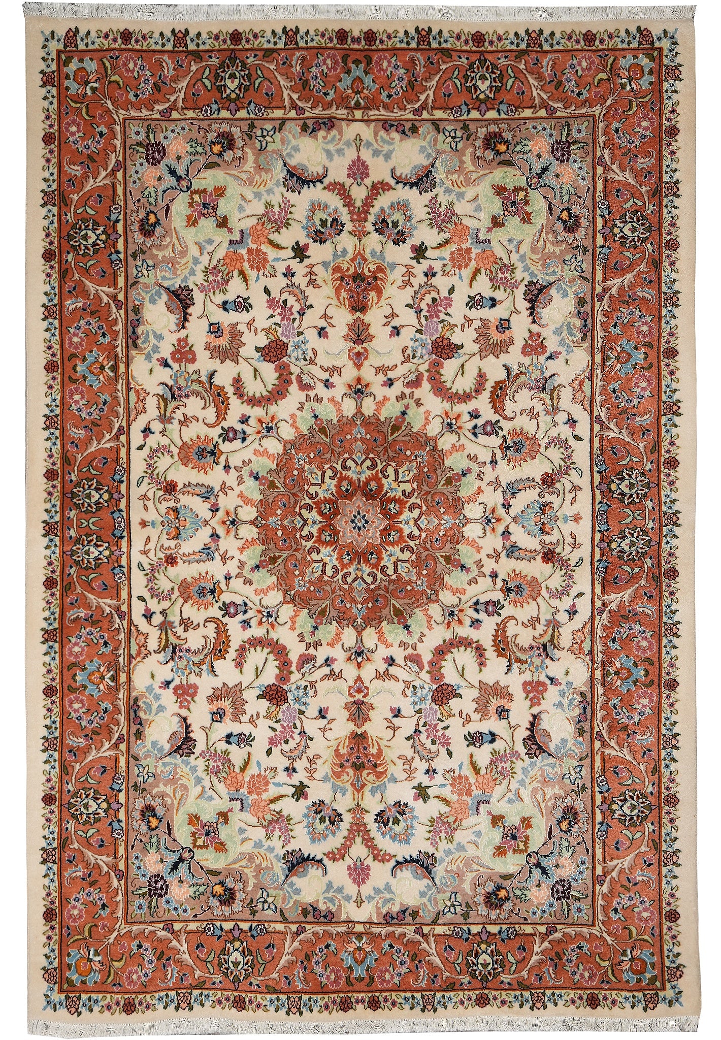 Authentic Persian Tabriz Rug Hand Knotted Wool 5.4 x 7.8: Authentic Persian Tabriz Rug Hand Knotted Wool 5.4 x 7.8 Free continental US Shipping Authentic Persian Tabriz rug in a 5.4 x 7.8 size, hand-knotted in Iran with a premium wool pile on a cotton founda
