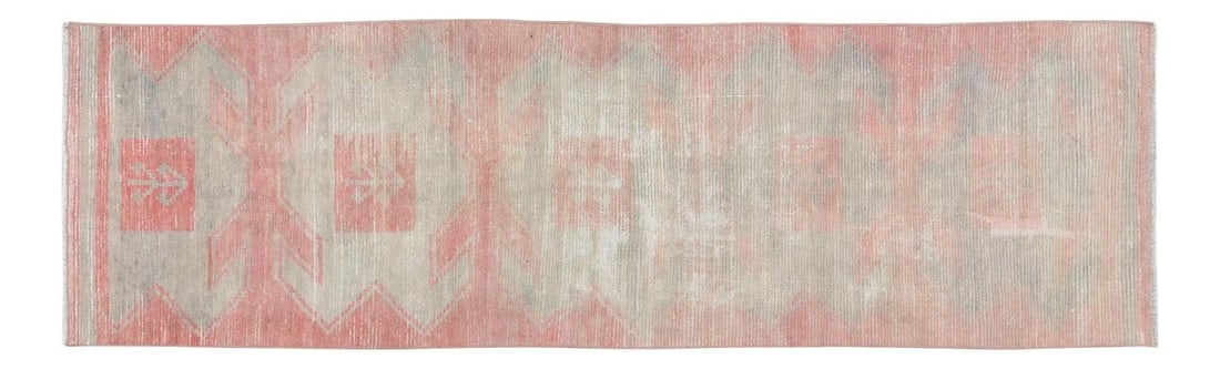 2'10" x 10' Turkish Oushak Wool Runner Rug With Blush Tones: 2'10" x 10' Turkish Oushak Wool Runner Rug With Blush Tones This vintage Turkish Anatolian Oushak runner rug from the 1960s features a hand-knotted construction with natural colors, a soft texture, an
