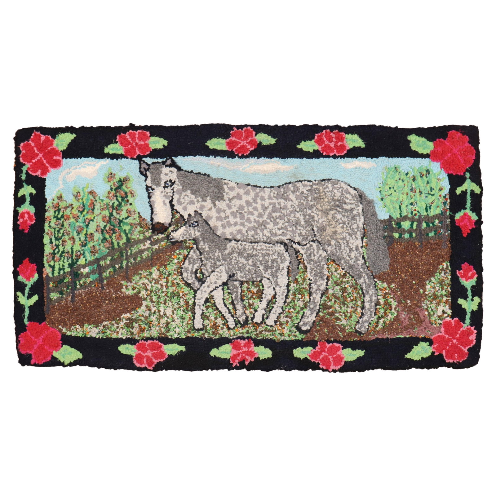 Vintage American Hand-Woven Hooked Pictorial Rug 19 x 37 inches (1 of 6)