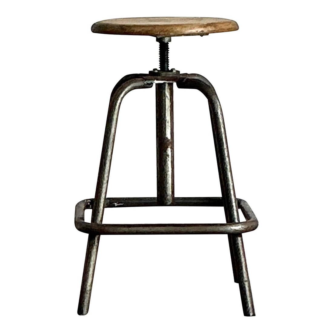 Adjustable Industrial Workshop Stool With Wood Seat And Metal Frame (1 of 5)